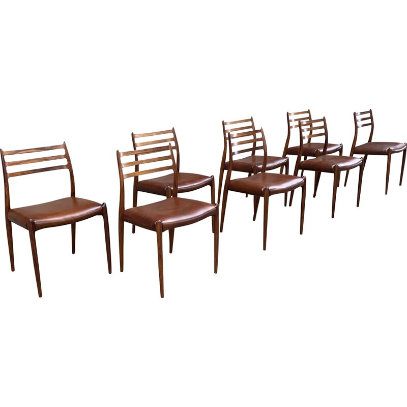 Vintage suite van 8 rozenhouten stoelen door Niels otto Moller, 1962