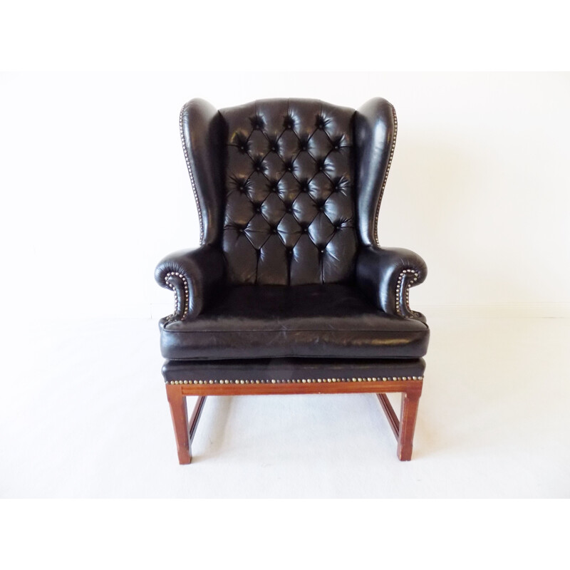 Chesterfield Leather black vintage armchair, 1960s