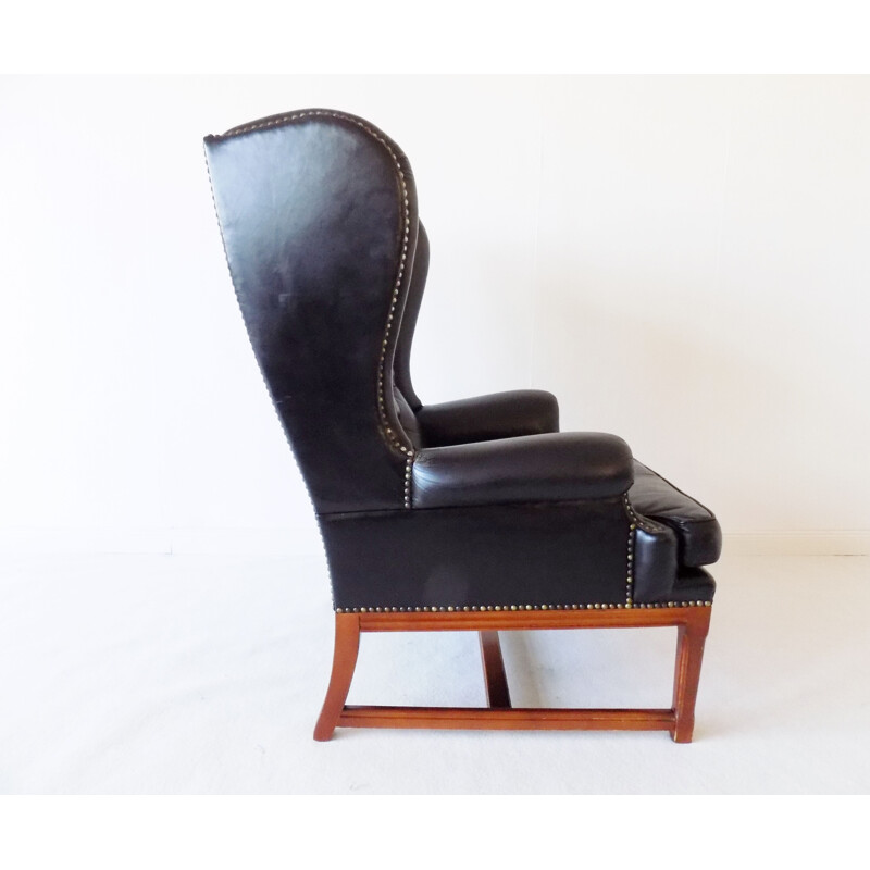 Chesterfield Leather black vintage armchair, 1960s