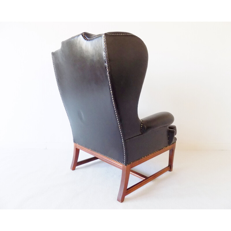 Fauteuil Chesterfield en cuir noir vintage, 1960