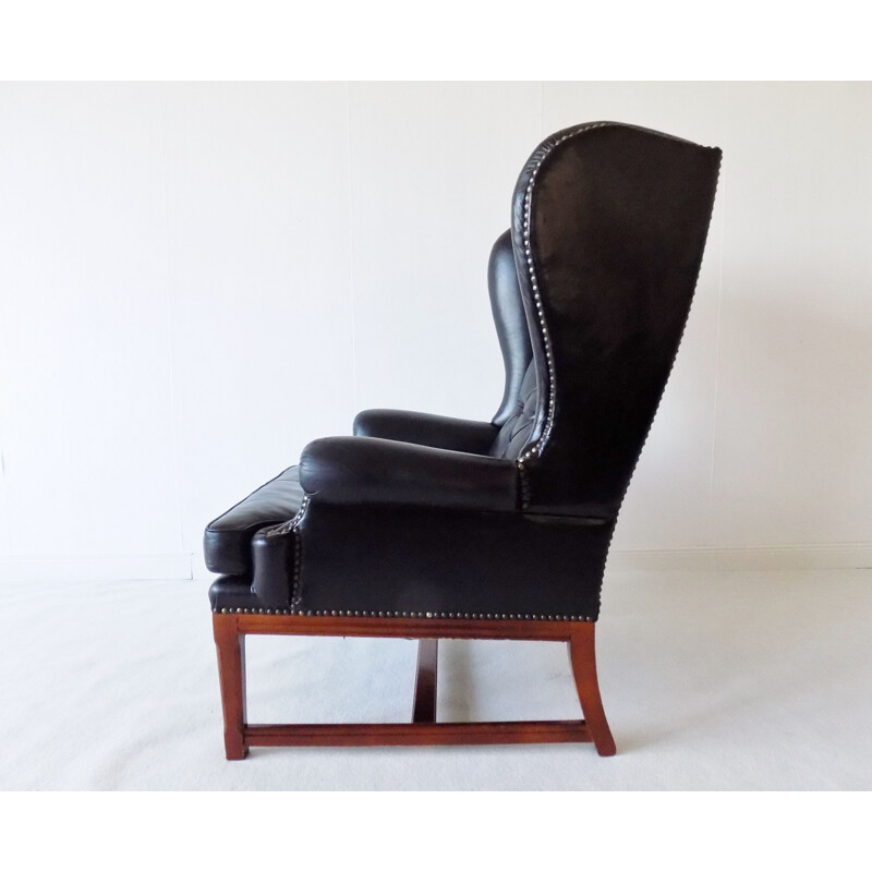 Chesterfield Leather black vintage armchair, 1960s