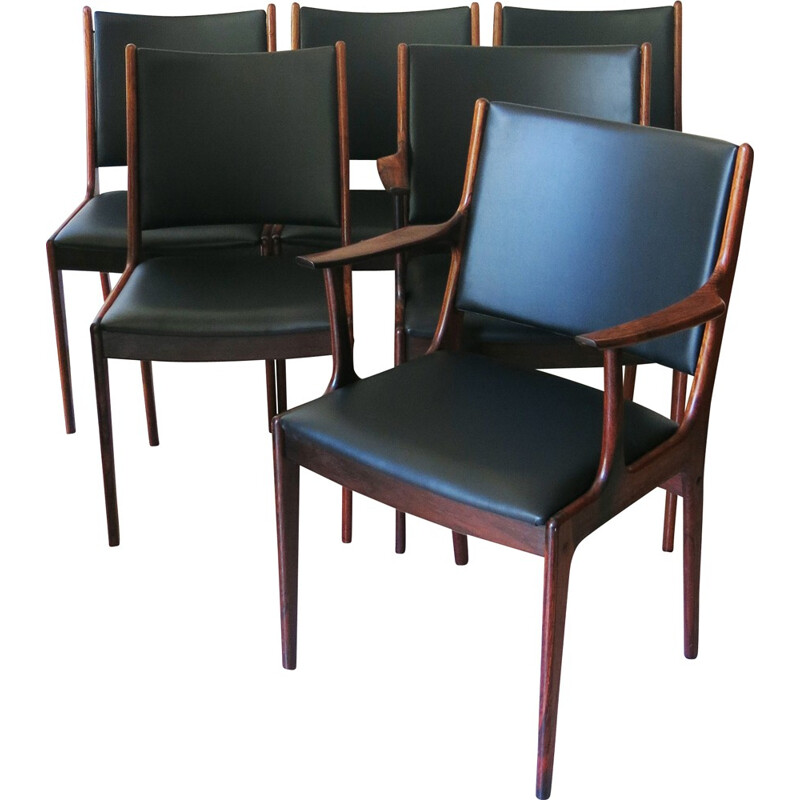 U.M. set of 6 chairs in rosewood and leatherette,  J. ANDERSEN - 1960s