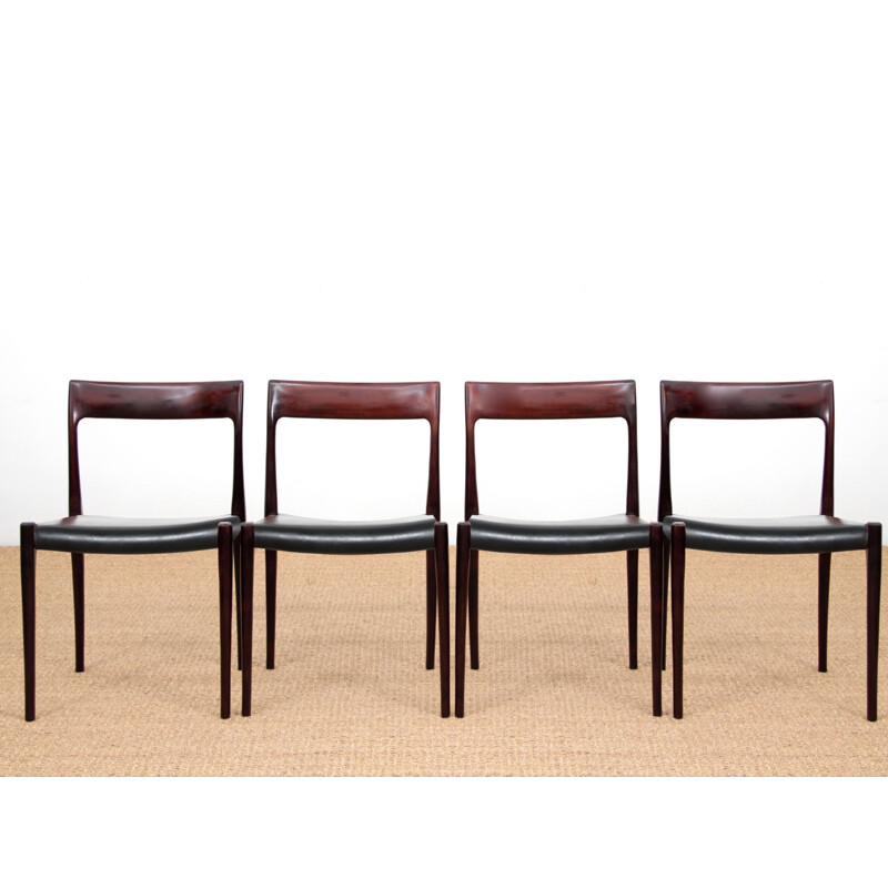 Set of 4 vintage scandinavian rosewood chairs model 77, 1950