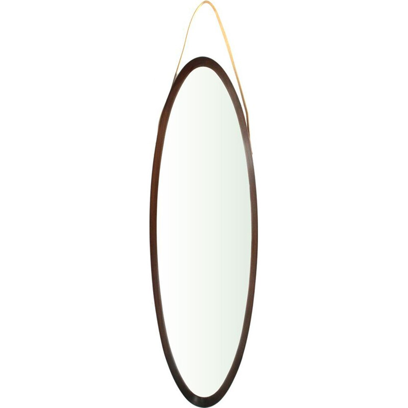Espejo de madera ovalado vintage, 1960
