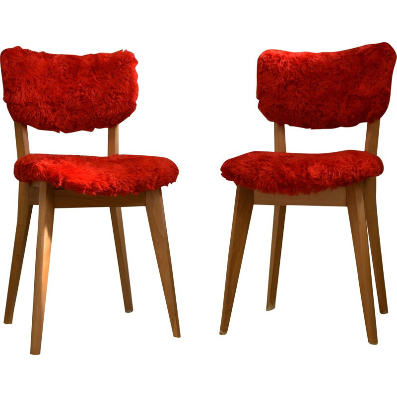 Ensemble de 2 chaises vintage rouges, 1960