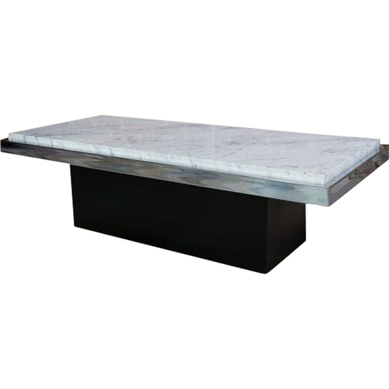 Vintage coffee table in white marble, chrome and wood