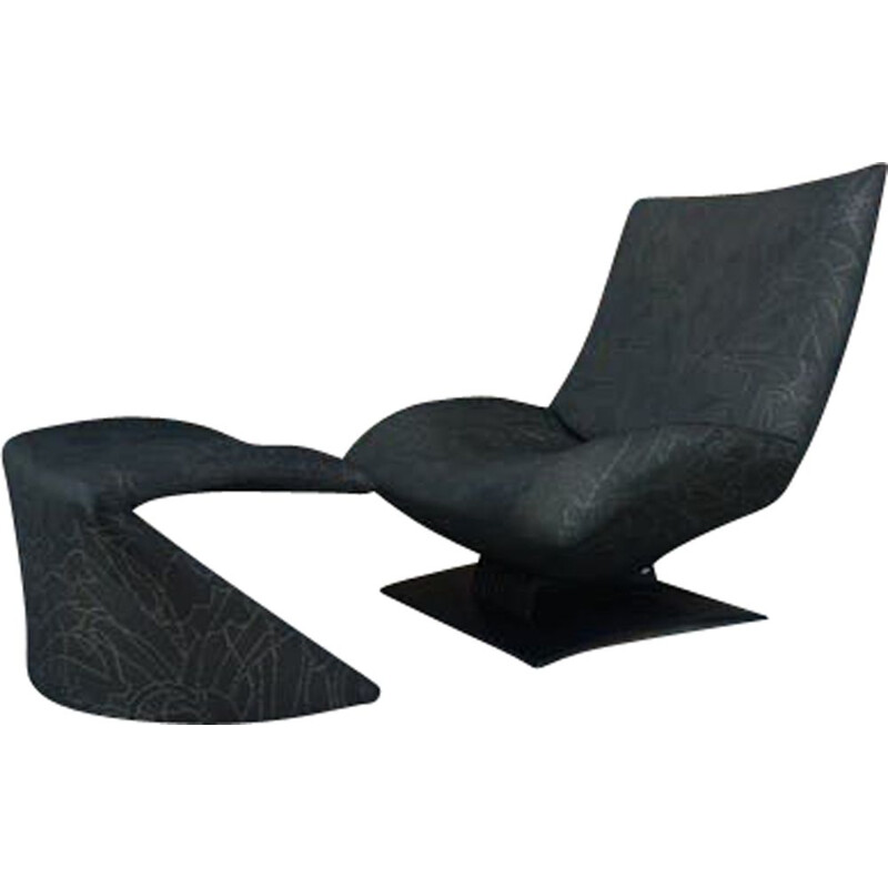 Vintage "Wave" armchair and ottoman F7665 by Peter Van Der Ham for Artifort