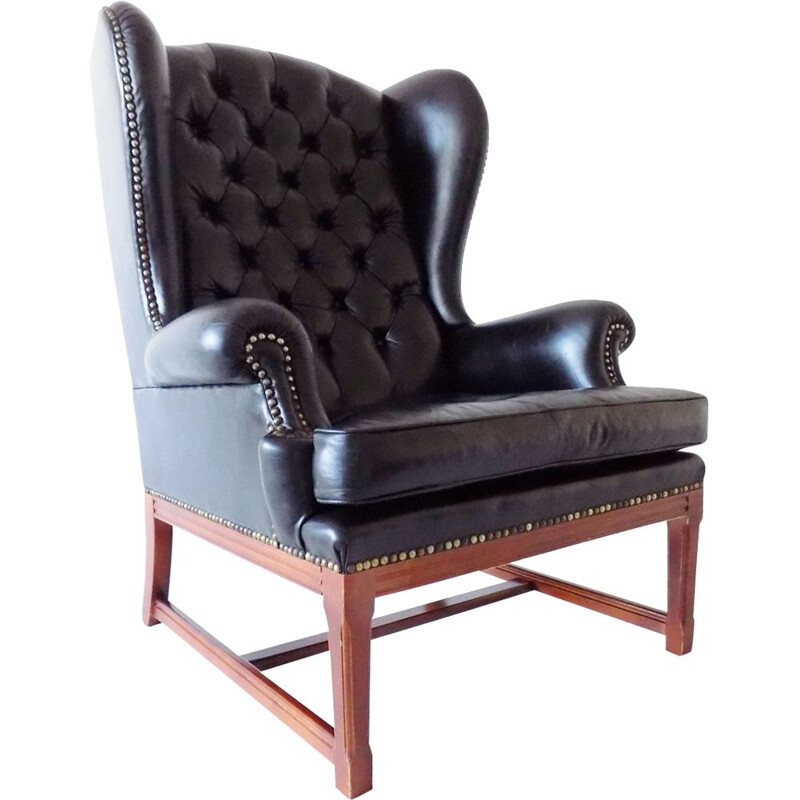 Chesterfield Leather black vintage armchair, 1960s