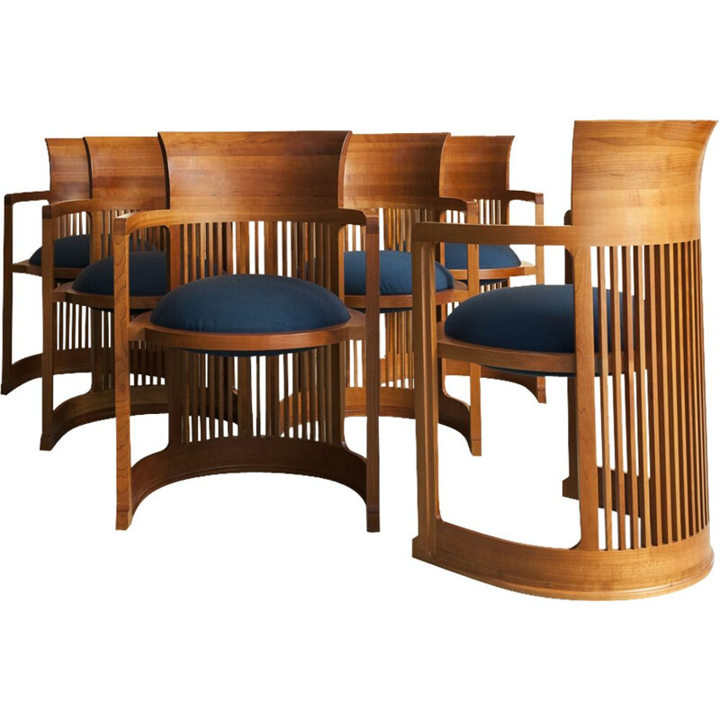 Set of 6 vintage 606 Barrel chairs by Frank Lloyd Wright for Cassina, 1980s