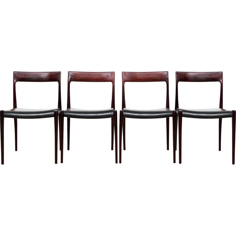 Set of 4 vintage scandinavian rosewood chairs model 77, 1950