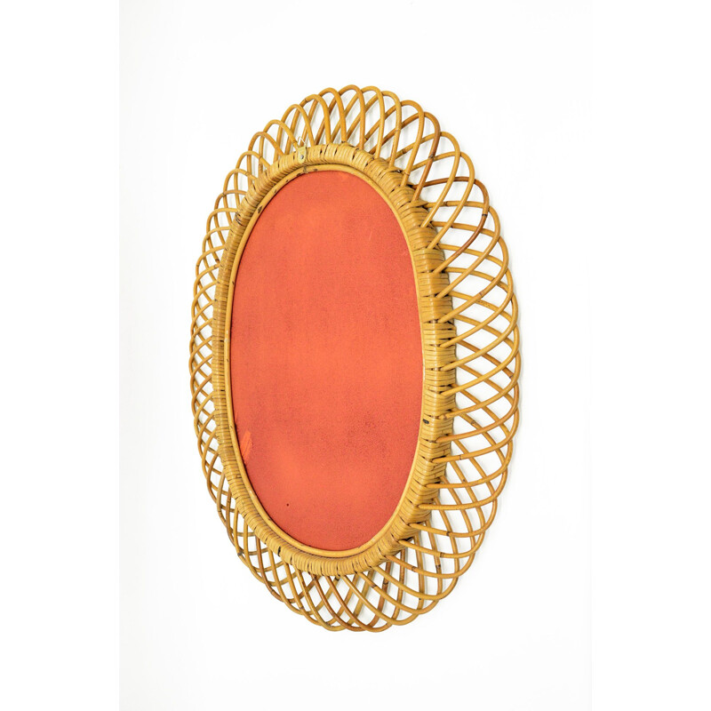 vintage Italian Wicker Rattan Mirror, 1950s 