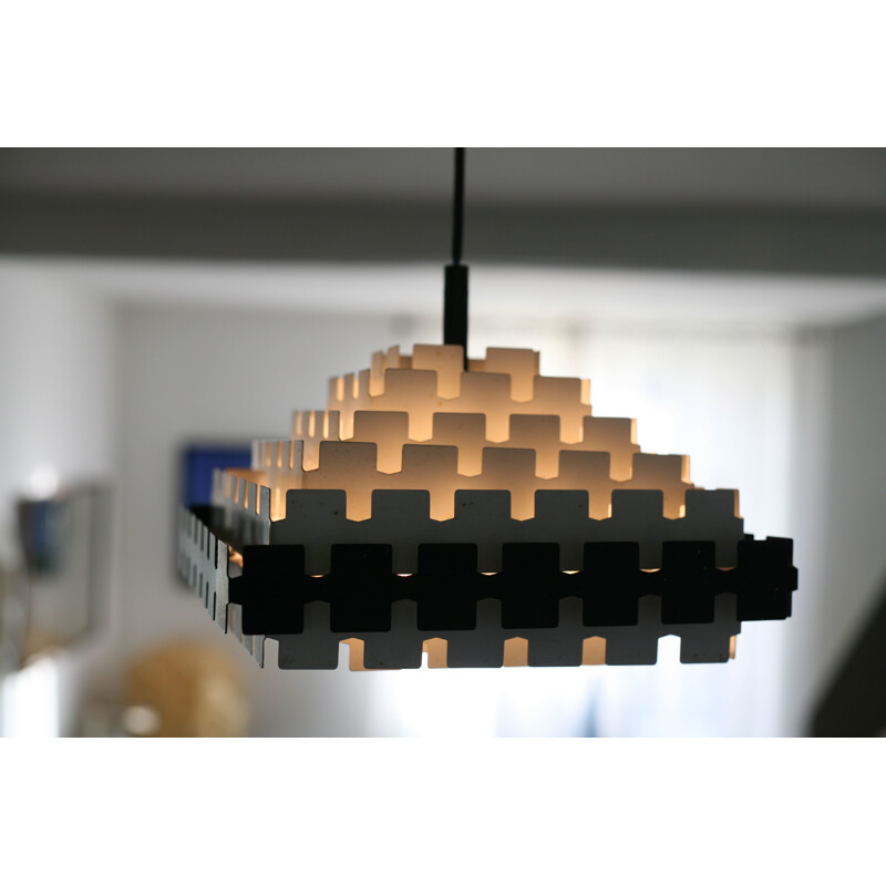 Vintage lacquered steel pendant lamp for Doria, 1970