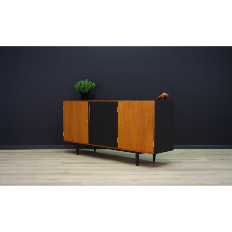 Enfilade vintage en teck avec porte noire, Danish Design, 1960