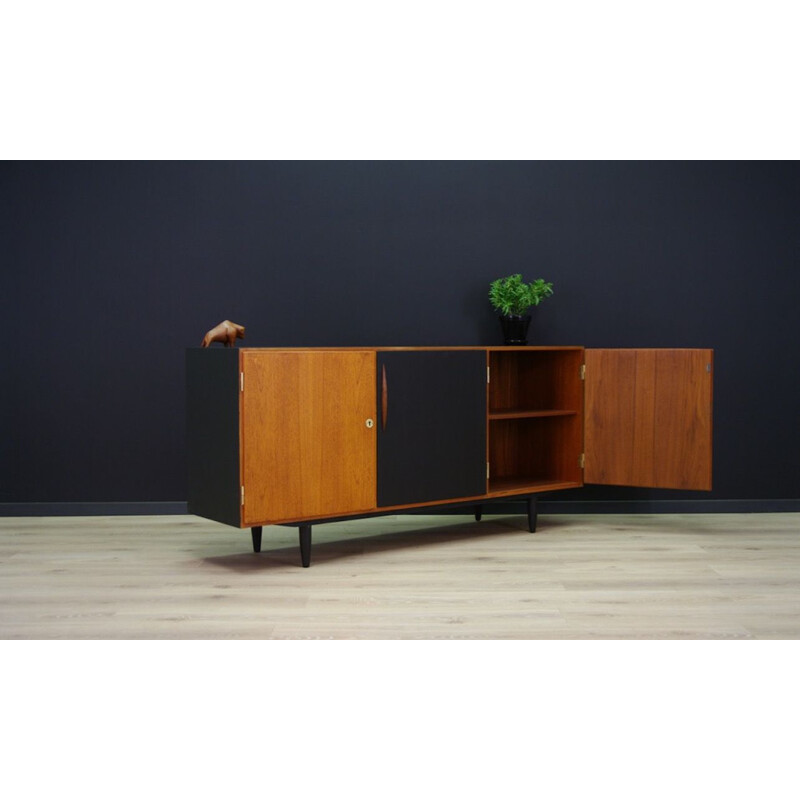 Enfilade vintage en teck avec porte noire, Danish Design, 1960