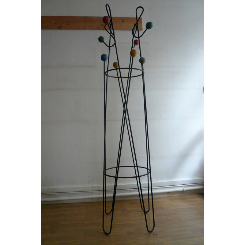 "Treble clef" coat rack in steel, Roger FERAUD - 1950