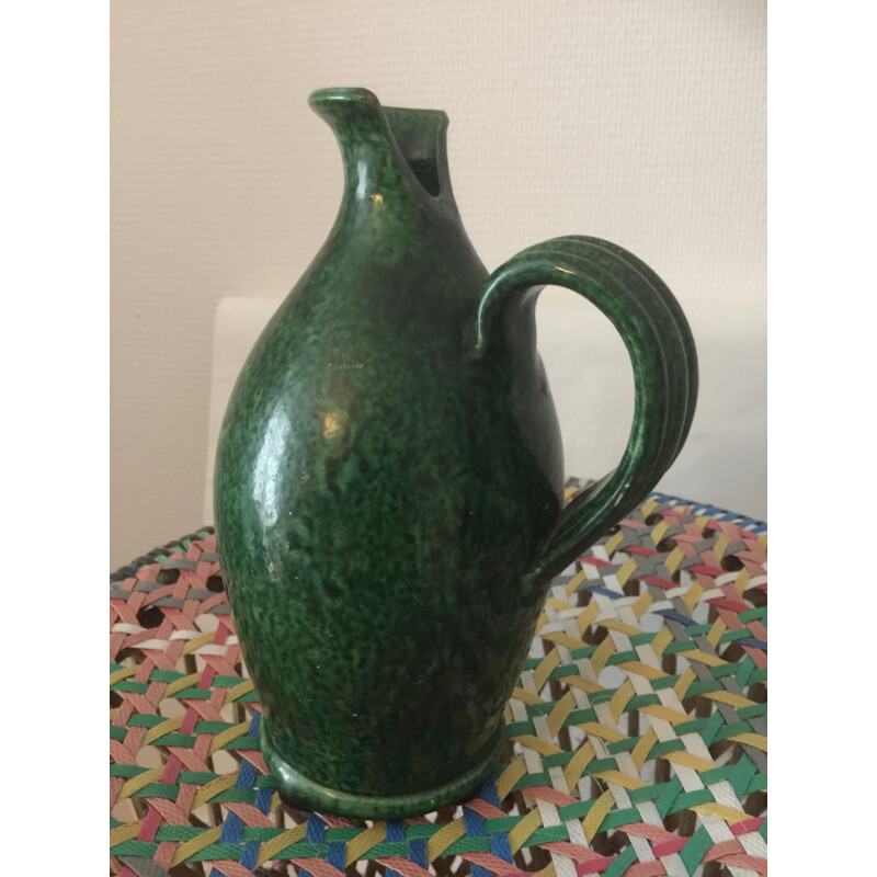 Vintage green ceramic vase by Foucart Jourdan, Vallauris
