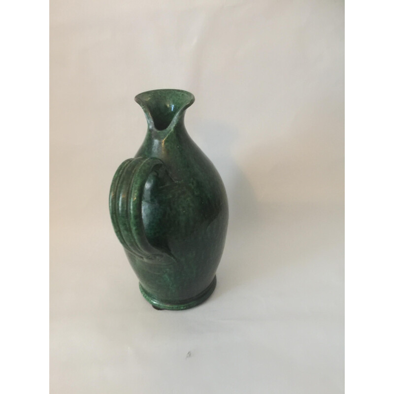 Vintage green ceramic vase by Foucart Jourdan, Vallauris