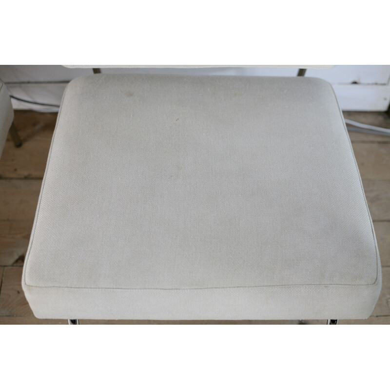 Pareja de sillones vintage de acero blanco y lana, Francia 1960