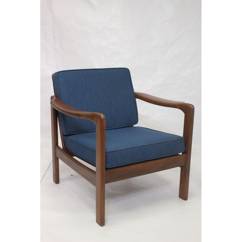 Vintage Scandinavian style armchair in blue fabric, 1960