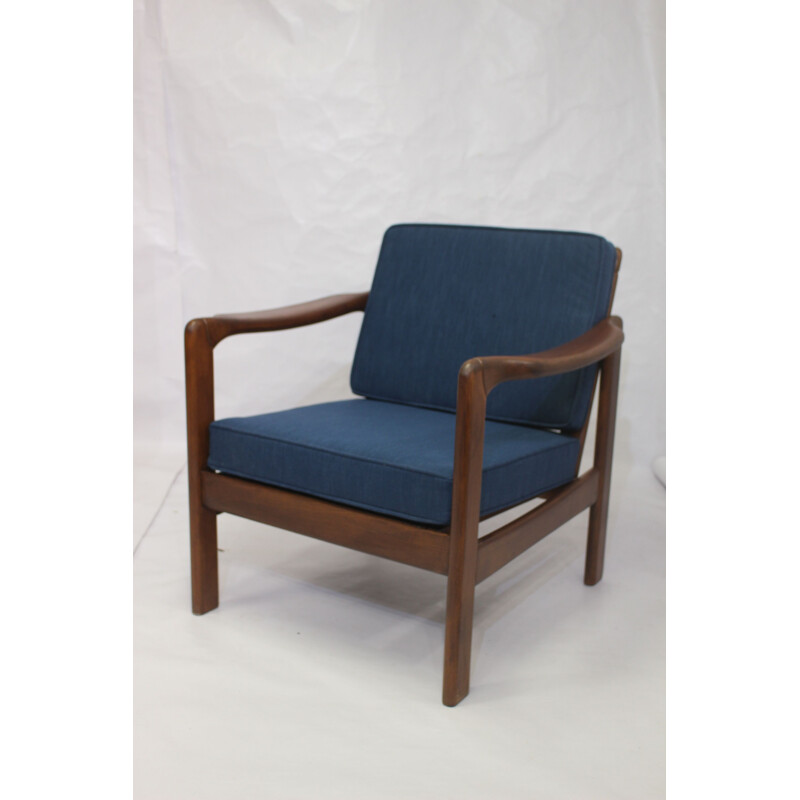 Vintage Scandinavian style armchair in blue fabric, 1960