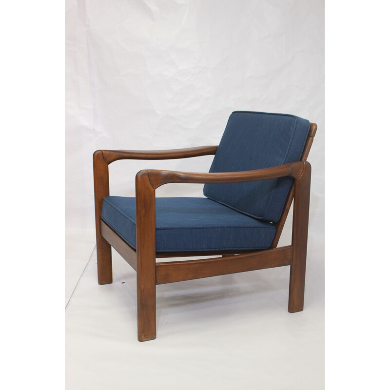 Vintage Scandinavian style armchair in blue fabric, 1960