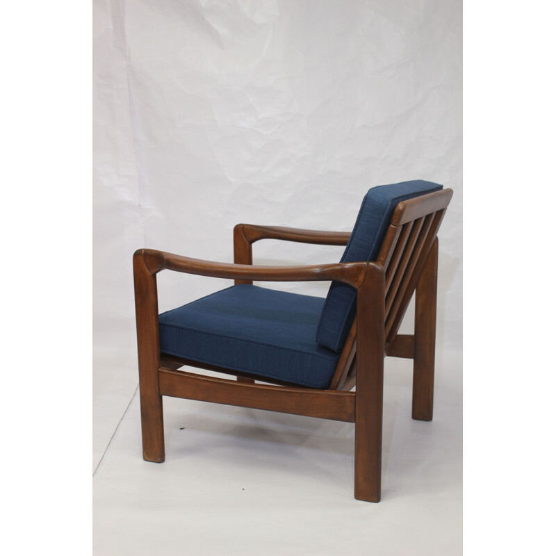 Vintage Scandinavian style armchair in blue fabric, 1960