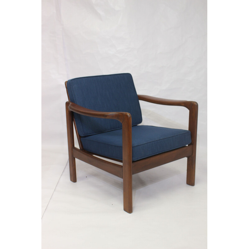 Vintage Scandinavian style armchair in blue fabric, 1960