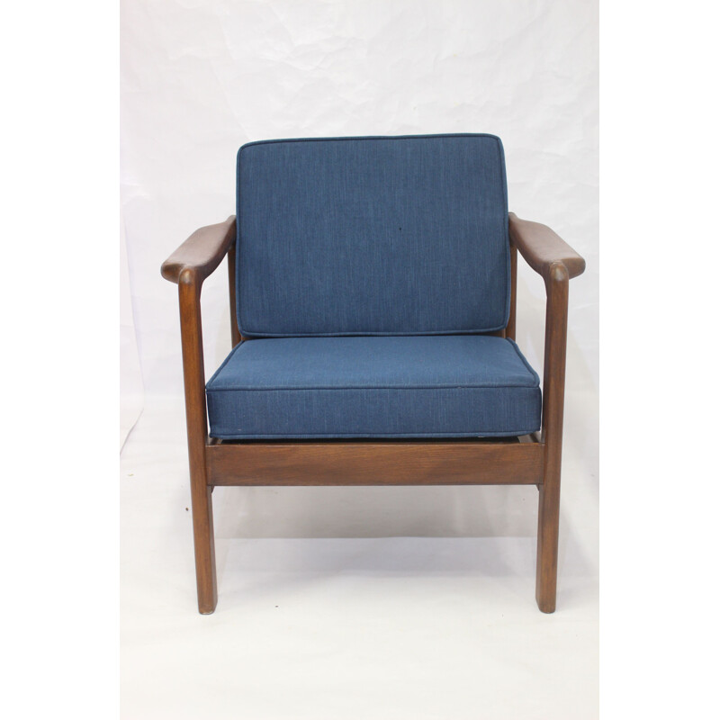 Vintage Scandinavian style armchair in blue fabric, 1960