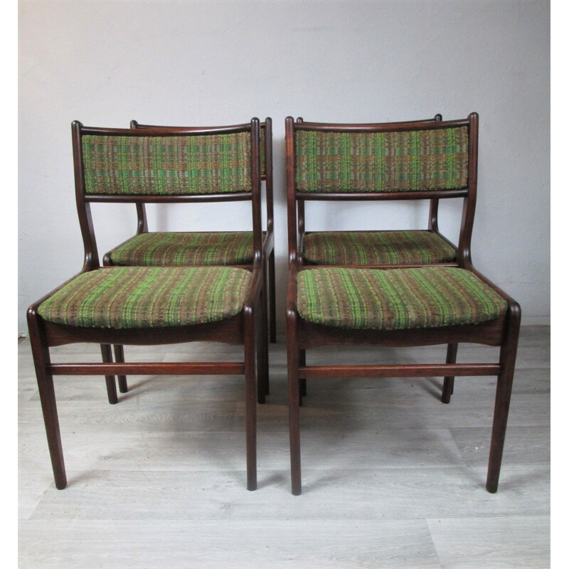 Set van 4 vintage rozenhouten stoelen, Denemarken, 1970