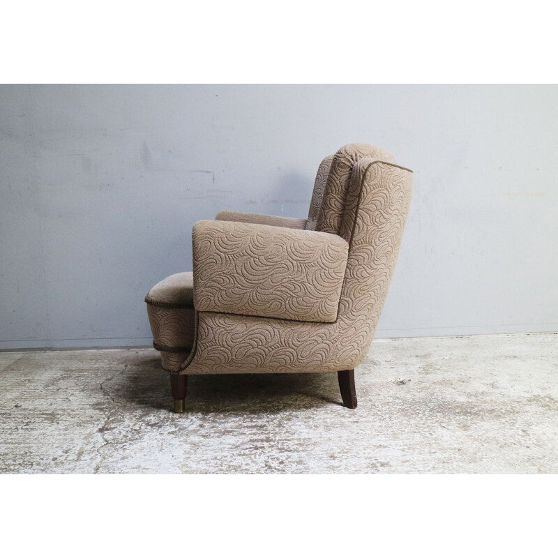 Vintage Danish armchair with green piping, 1930
