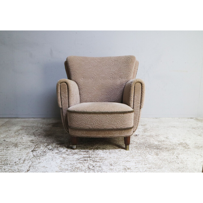 Vintage Danish armchair with green piping, 1930