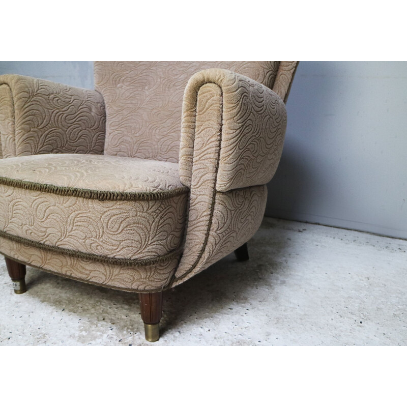 Fauteuil danois vintage avec liseré vert, 1930