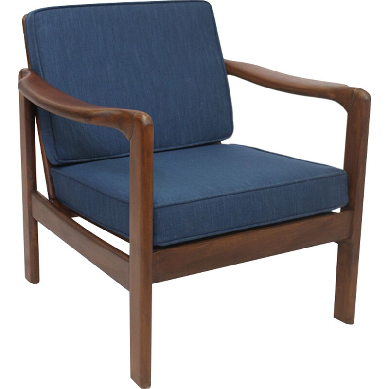 Vintage Scandinavian style armchair in blue fabric, 1960