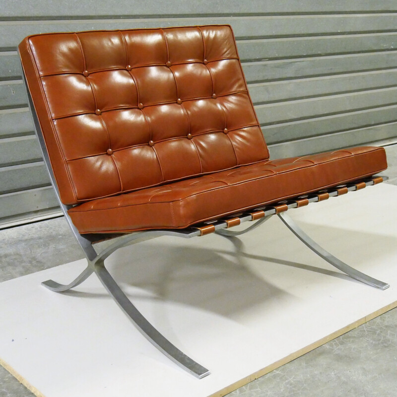 Fauteuil vintage en cuir modèle BARCELONA pour Knoll international, 1964