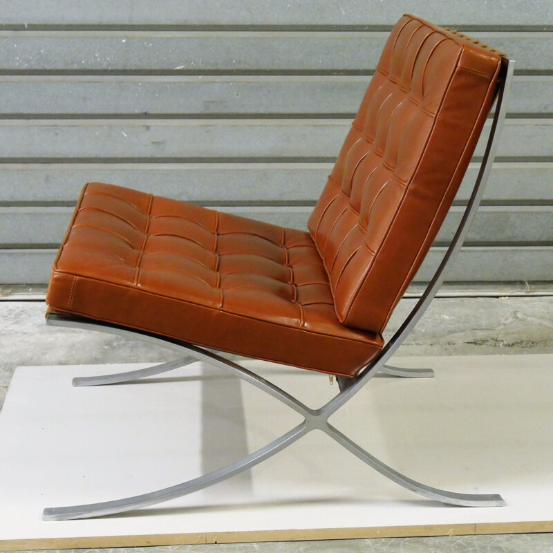 Cadeirão de couro Vintage modelo BARCELONA para a Knoll International, 1964