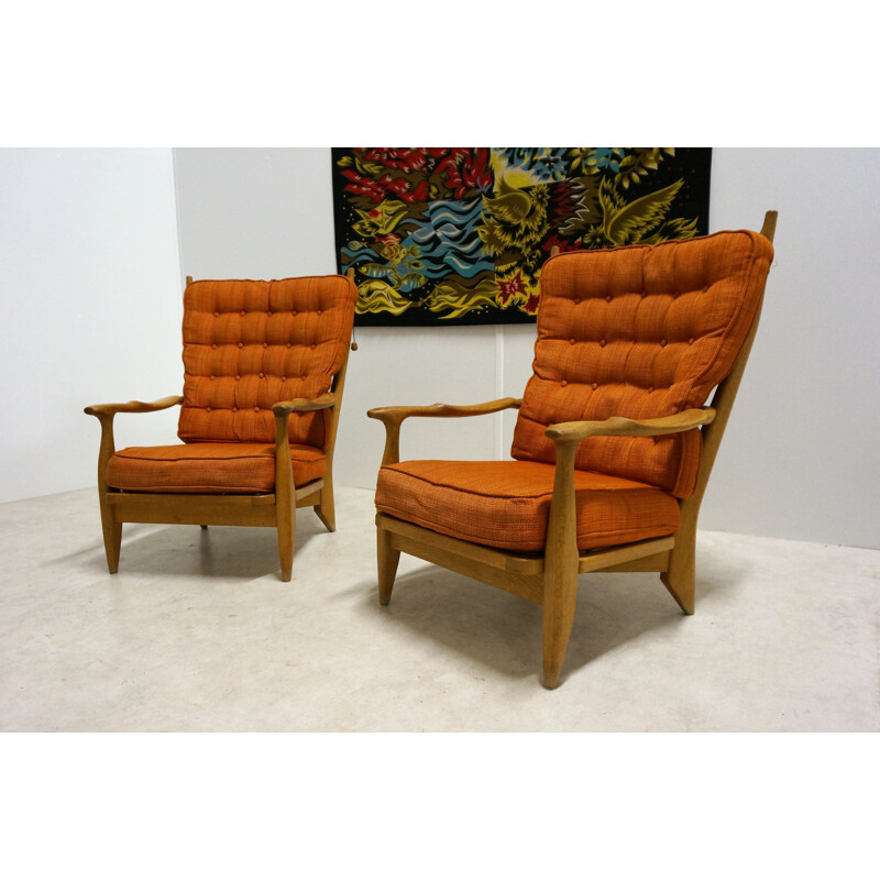 Paire de fauteuils vintage en chêne par Guillerme et Chambron