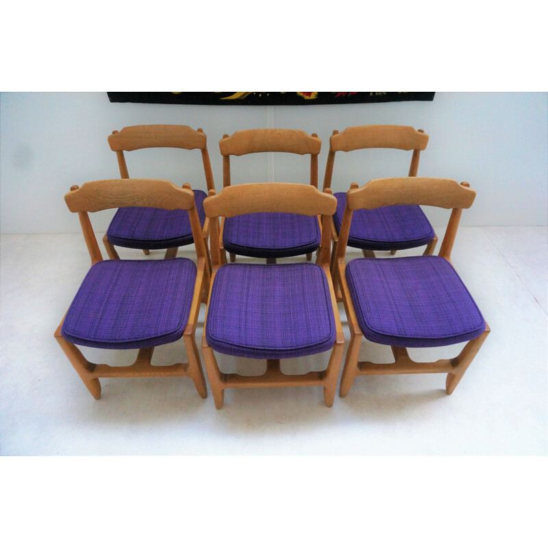 Set of 6 vintage blue chairs by Guillerme and Chambron