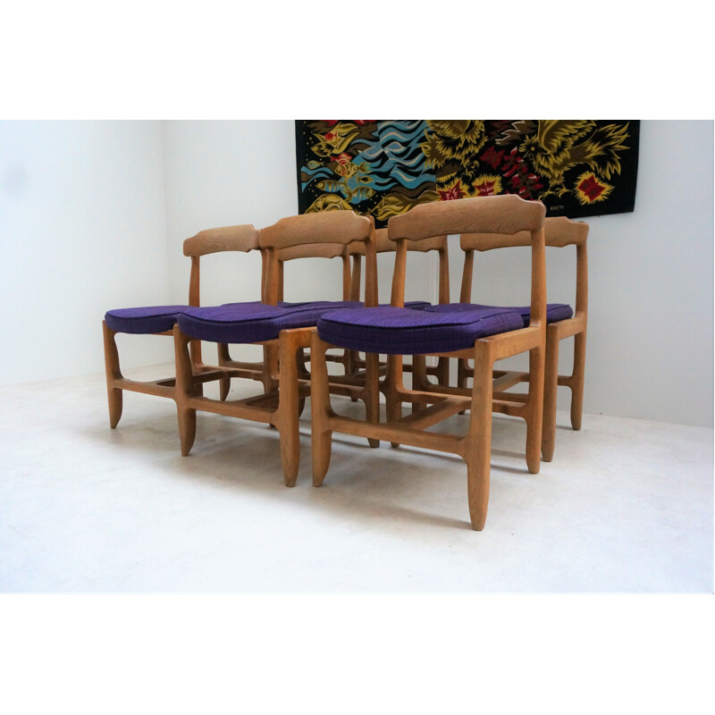 Série de 6 chaises vintage bleues par Guillerme et Chambron