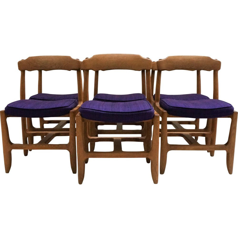 Série de 6 chaises vintage bleues par Guillerme et Chambron
