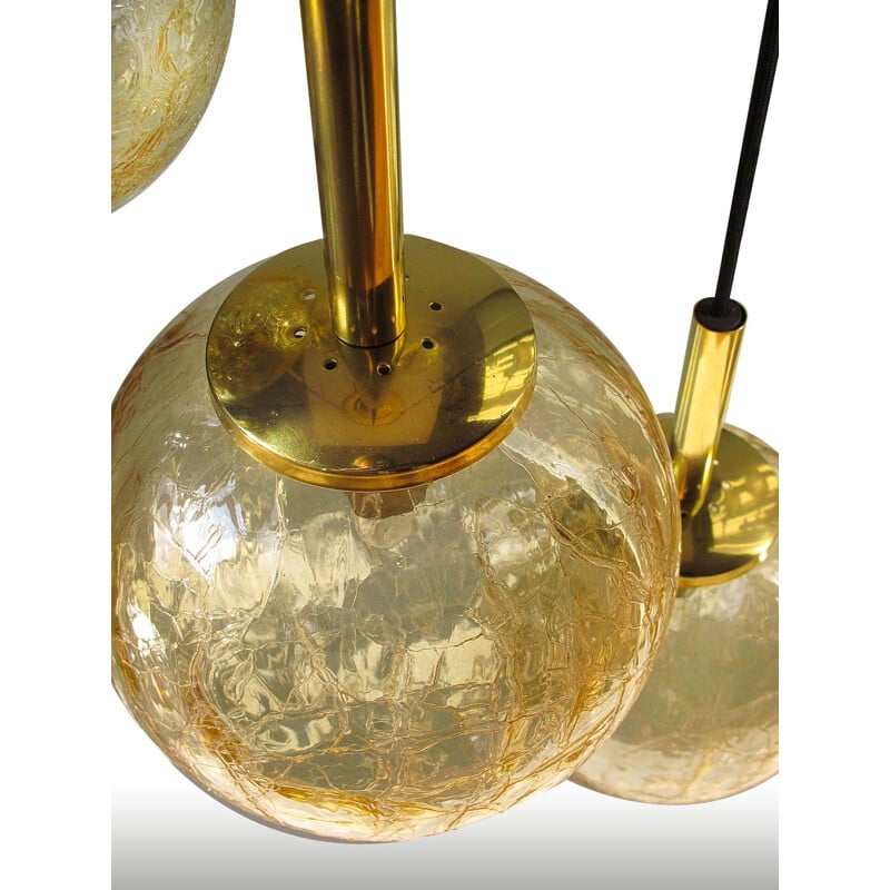 Suspension vintage en verre et laiton par Fischer 1960