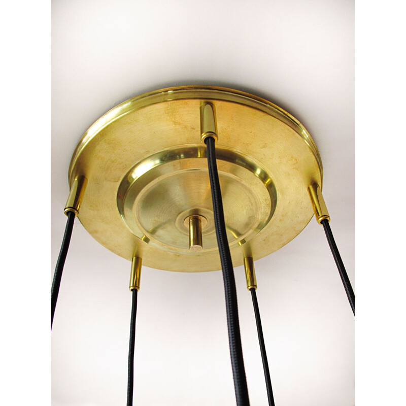 Vintage glass and brass pendant by Fischer 1960