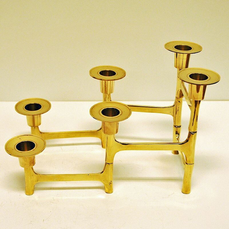 Vintage Scandinavian adjustable brass candlestick holder, 1970s