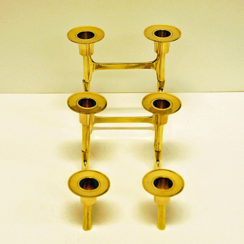 Vintage Scandinavian adjustable brass candlestick holder, 1970s