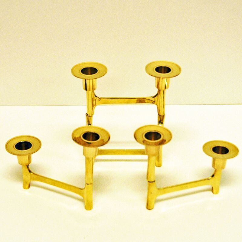 Vintage Scandinavian adjustable brass candlestick holder, 1970s