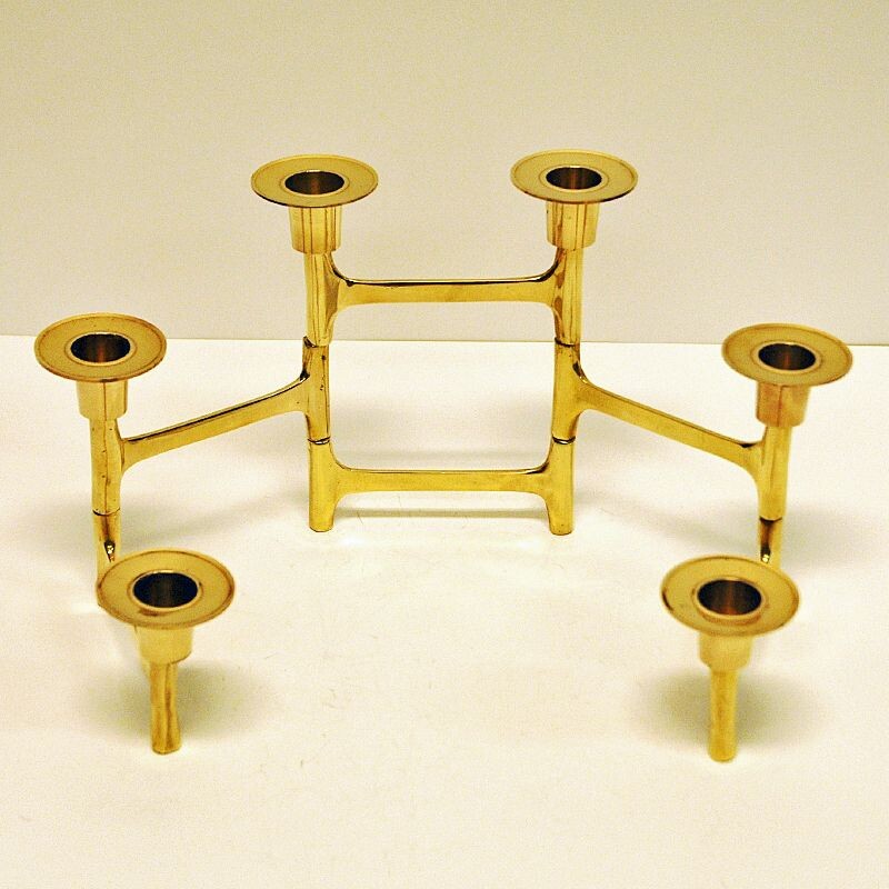 Vintage Scandinavian adjustable brass candlestick holder, 1970s