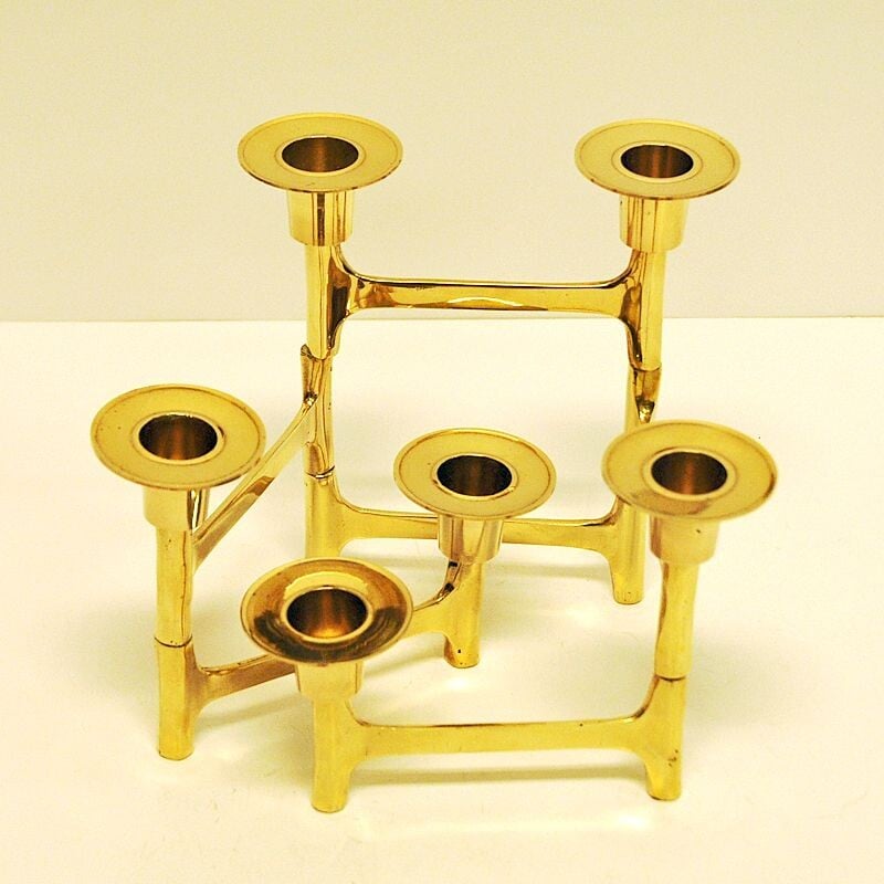 Vintage Scandinavian adjustable brass candlestick holder, 1970s