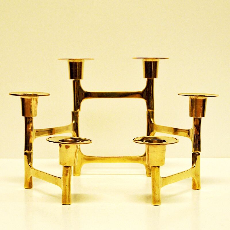 Vintage Scandinavian adjustable brass candlestick holder, 1970s