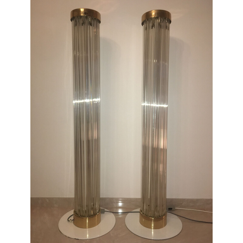 Pair of vintage brass and glass modern art floor lamps by Kamenicky Senov 1960