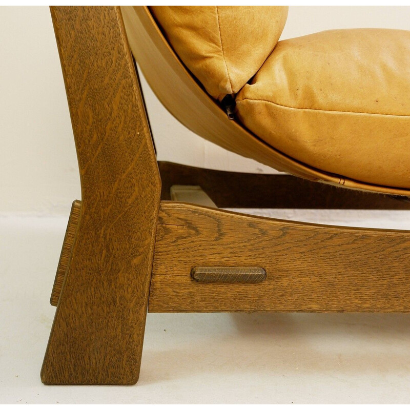  Paire de fauteuils vintage en toile et cuir style brésilien