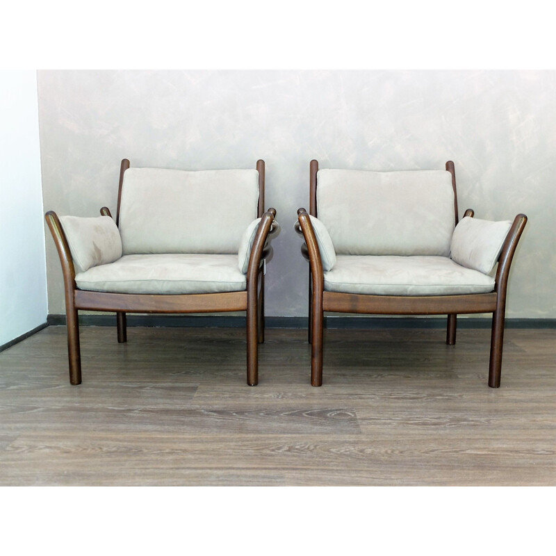 Pair of Scandinavian alcantara armchairs by Illum Wikkelso